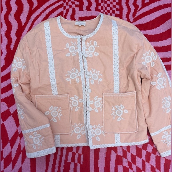 Sezane Jackets & Blazers - Sezane x Sea New York Dakota Peach Embroidered Lace-Trim Jacket